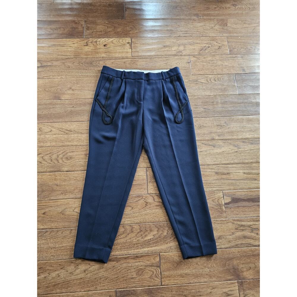 J. Crew Navy Tapered Pleated Trouser Pants Women's Size 10 Black Trim Pockets - Picture 1 of 9